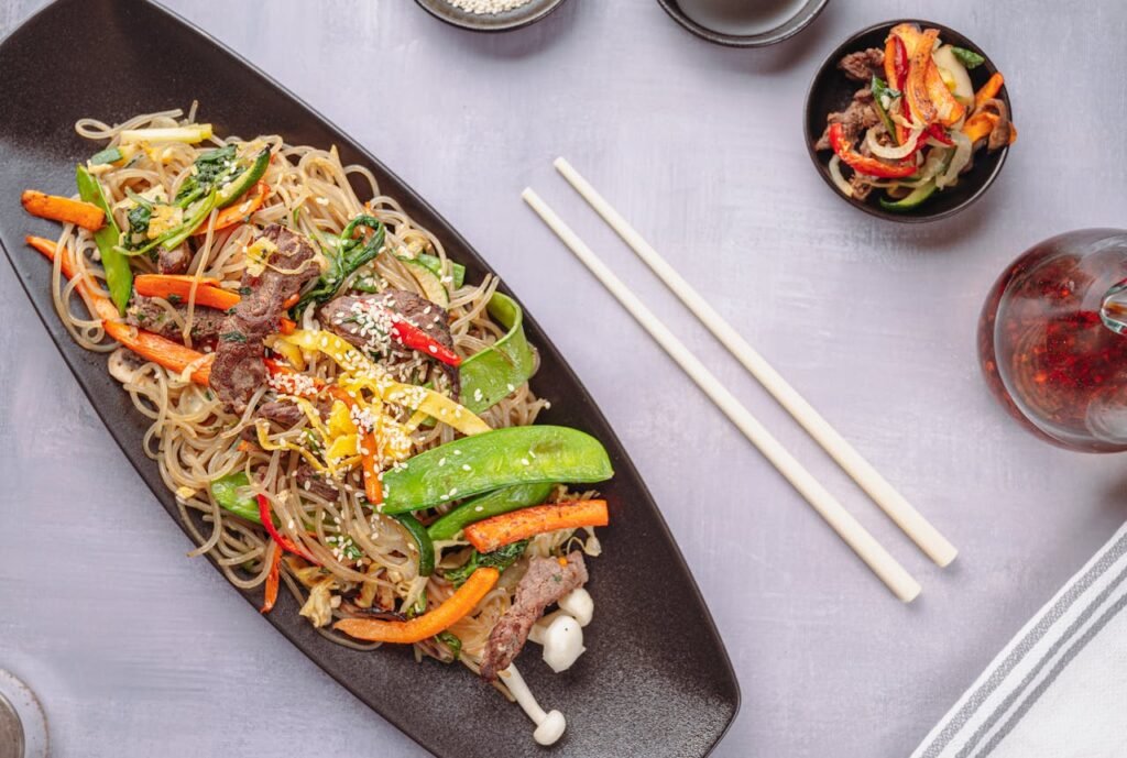 Noodles Stir Fry with Beef and Asian Mushrooms