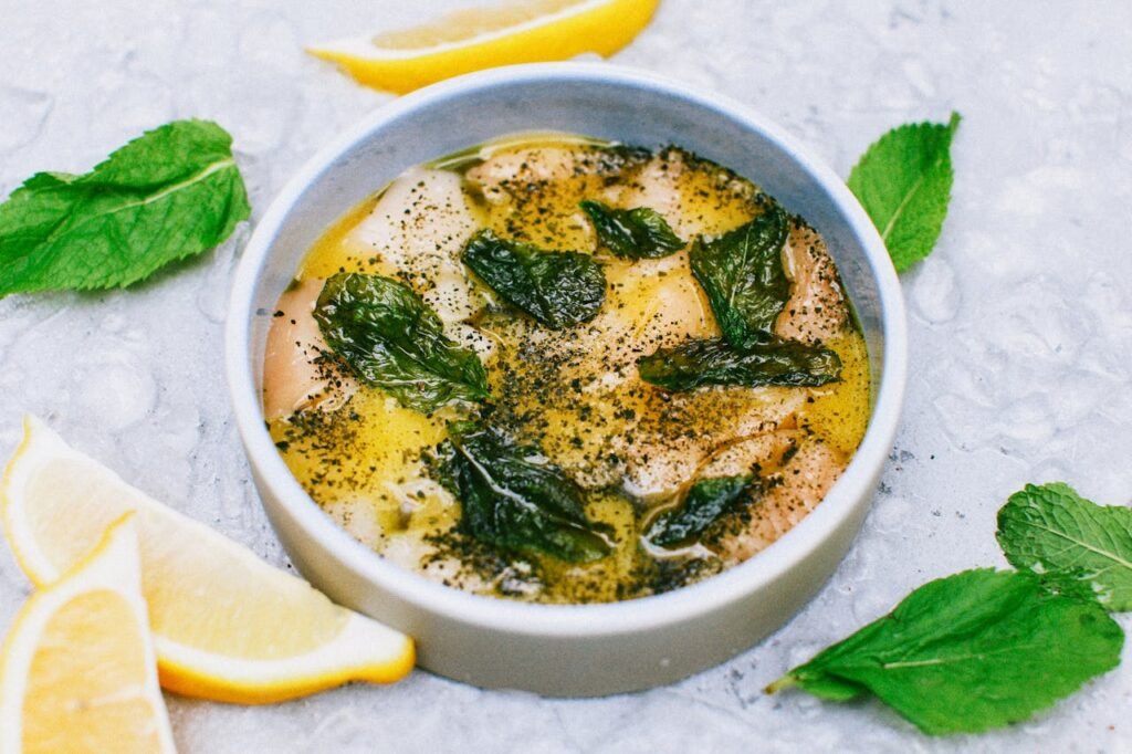 Egg lemon fish soup